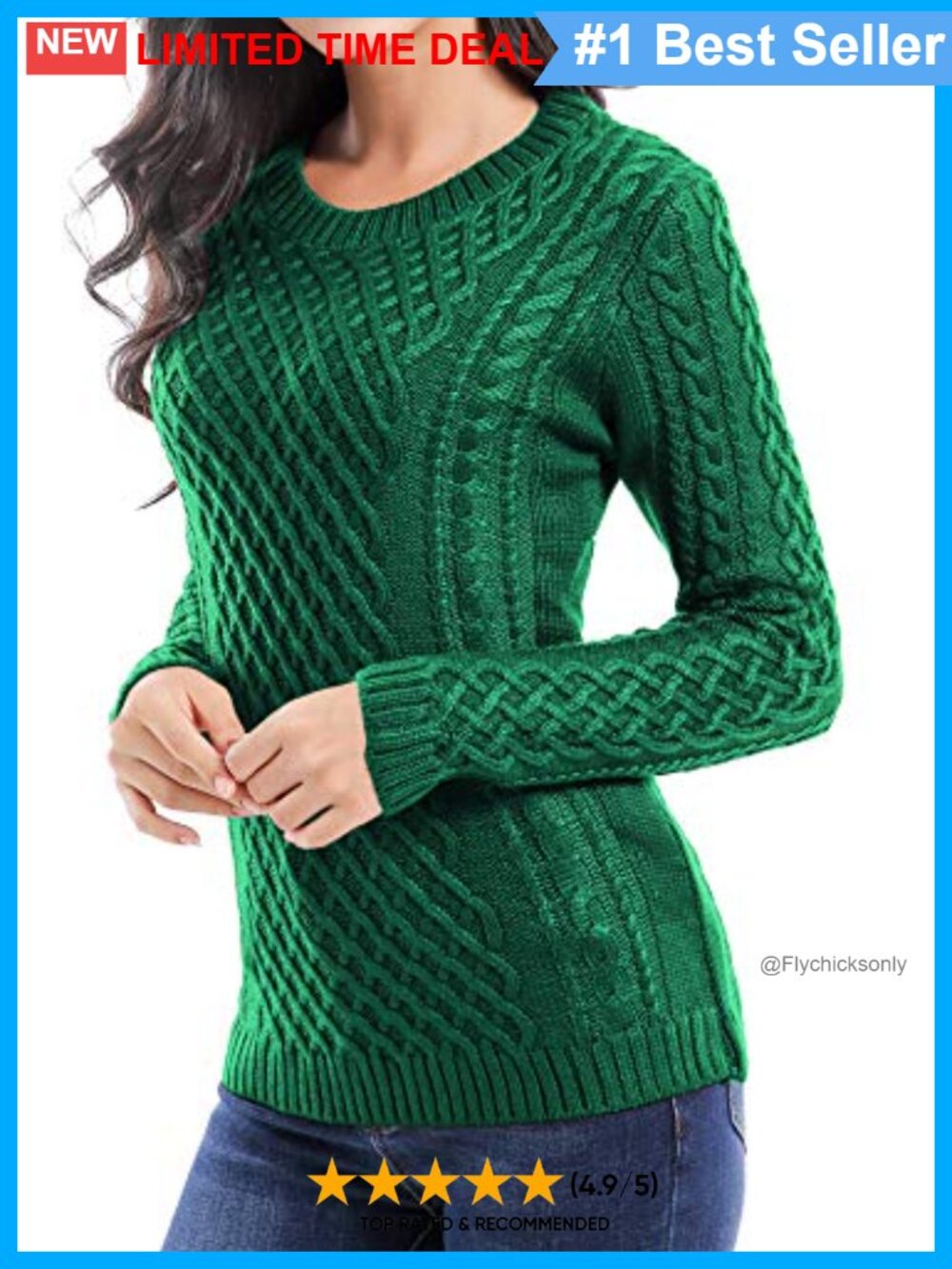 Women Crew Neck Cable Knit Long Sleeve Sweater Jumper Pullover